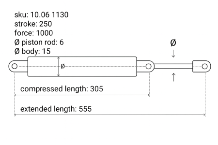 Gasdrukveer-6-15-255-155-100-350 Gasdrukveer-6-15-255-155-100-350